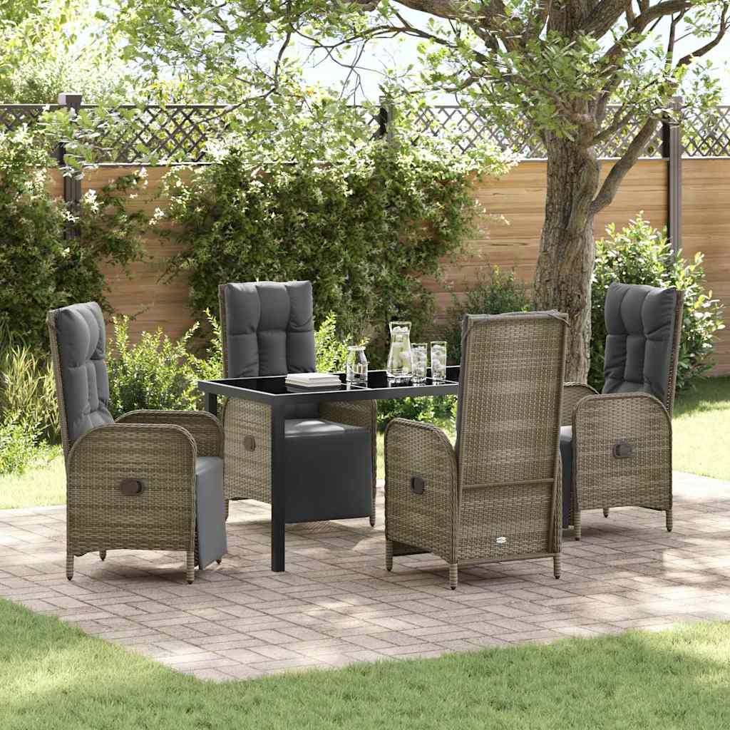 Set da Pranzo per Giardino con cuscino 5 pcs Grigio Poly Rattan - homemem39