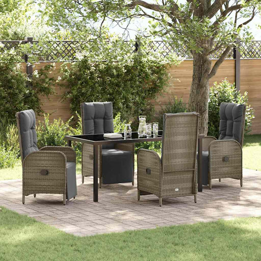 Set da Pranzo per Giardino con cuscino 5 pcs Grigio Poly Rattan - homemem39