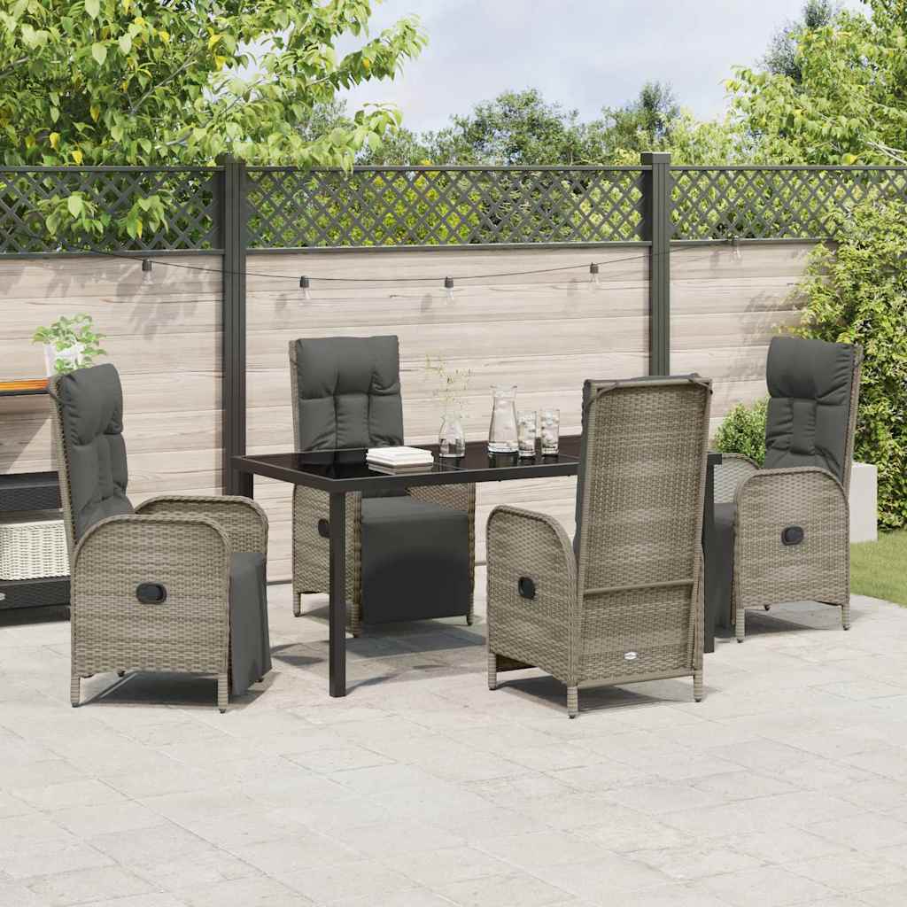 Set da Pranzo per Giardino con cuscino 5 pcs Grigio Poly Rattan - homemem39