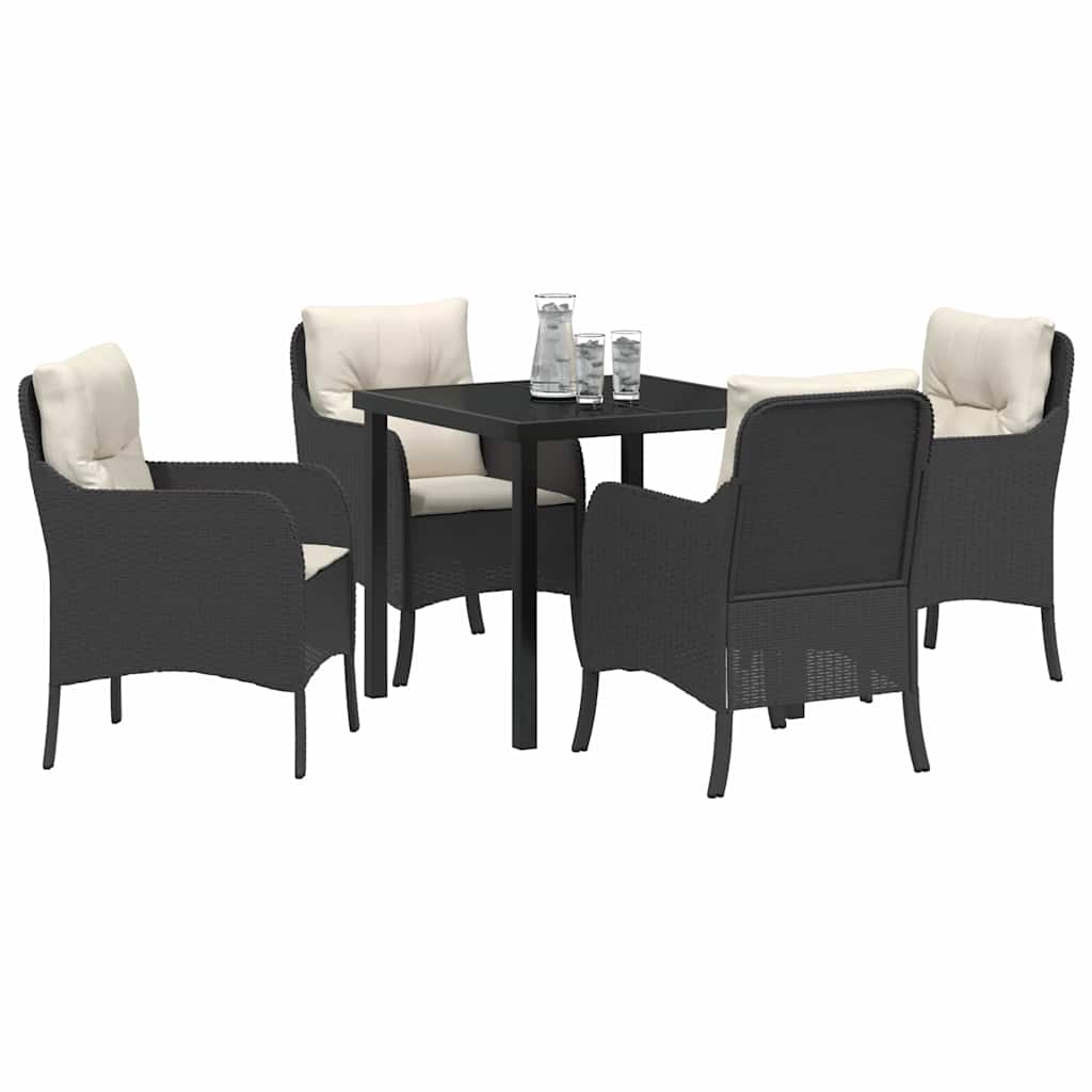 Set da Pranzo per Giardino con cuscino 5 pcs Nero Poly Rattan - homemem39