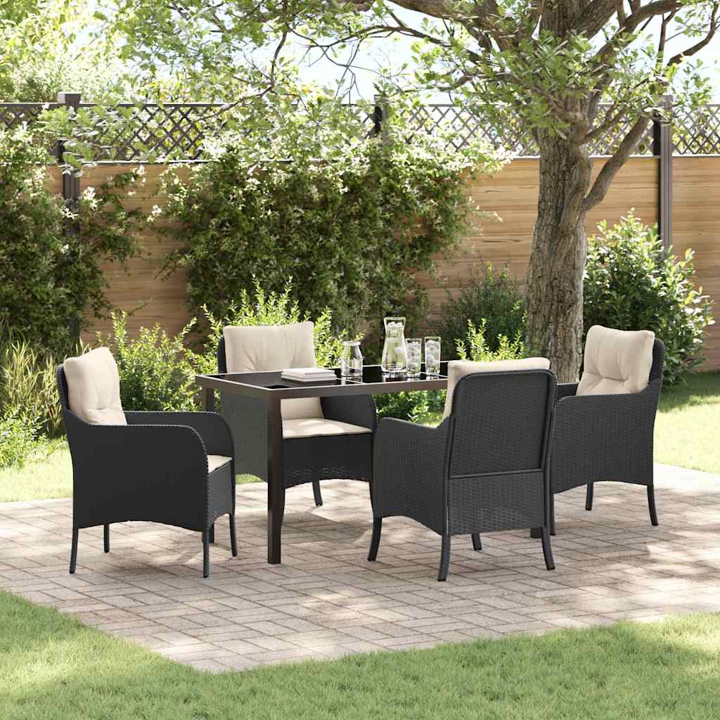 Set da Pranzo per Giardino con cuscino 5 pcs Nero Poly Rattan - homemem39
