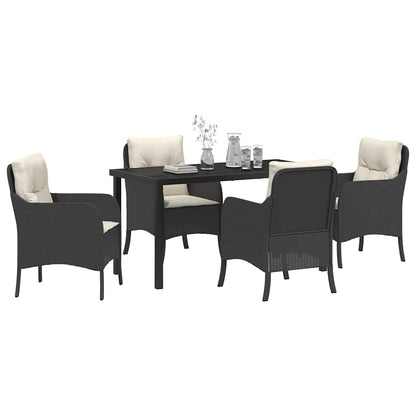 Set da Pranzo per Giardino con cuscino 5 pcs Nero Poly Rattan - homemem39