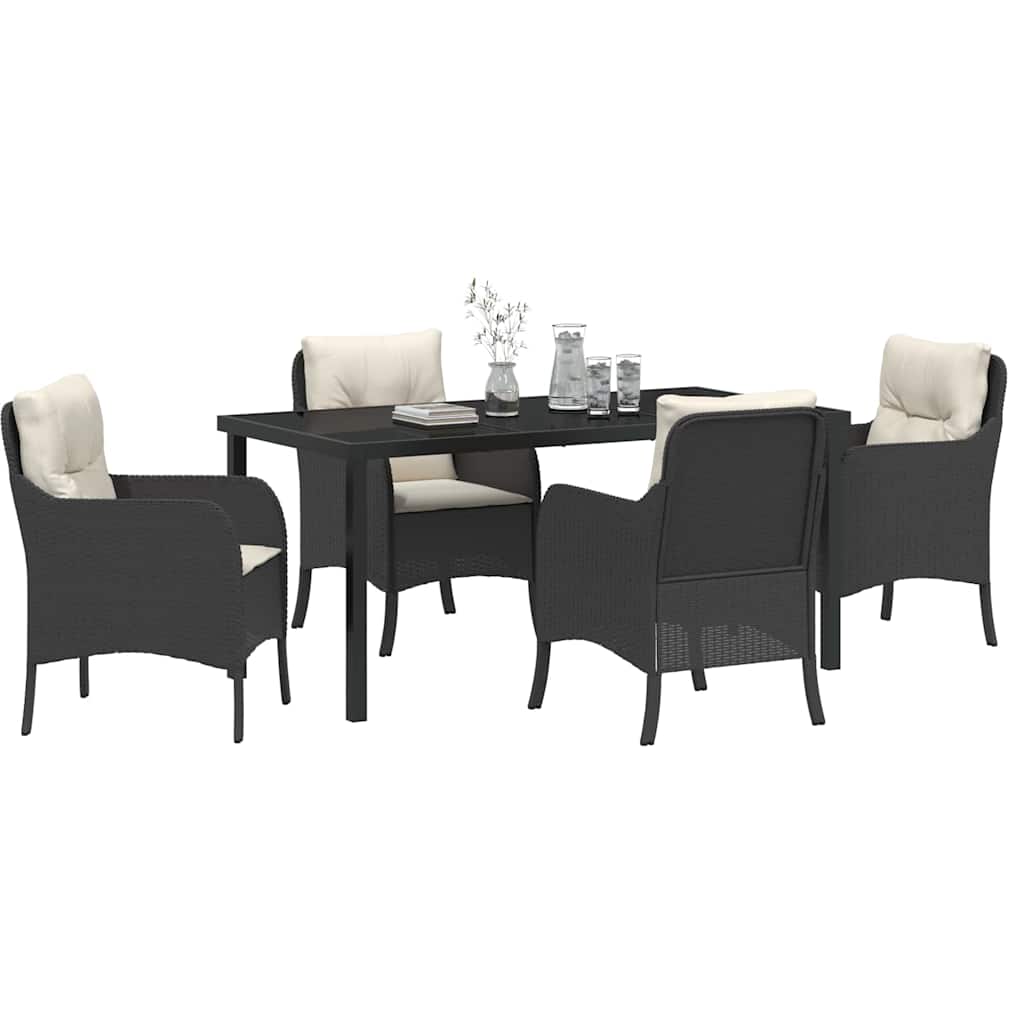 Set da Pranzo per Giardino con cuscino 5 pcs Nero Poly Rattan - homemem39