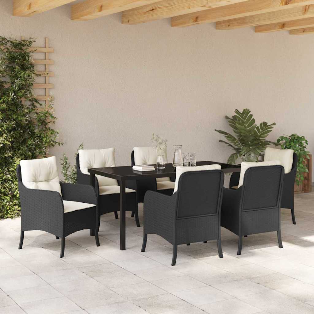 Set da Pranzo per Giardino con cuscino 7 pcs Nero Poly Rattan - homemem39