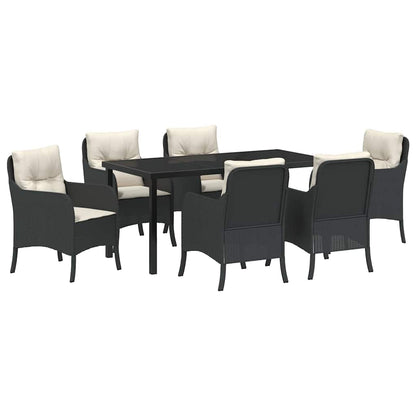 Set da Pranzo per Giardino con cuscino 7 pcs Nero Poly Rattan - homemem39