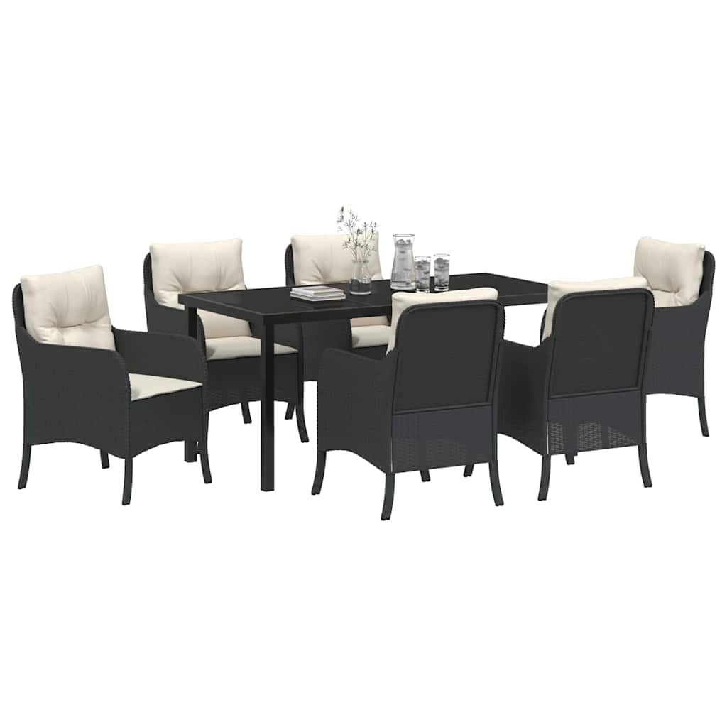 Set da Pranzo per Giardino con cuscino 7 pcs Nero Poly Rattan - homemem39