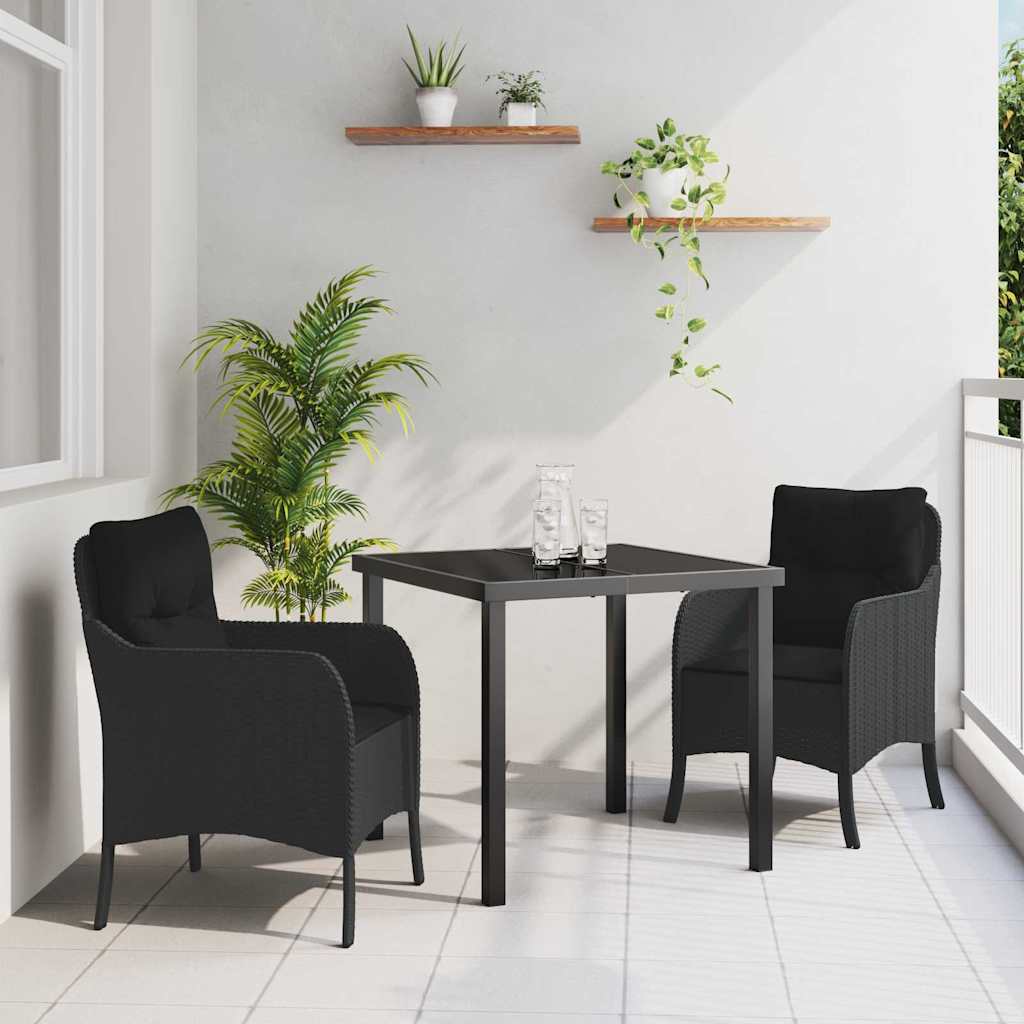 Set da Pranzo per Giardino con cuscino 3 pcs Nero Poly Rattan - homemem39