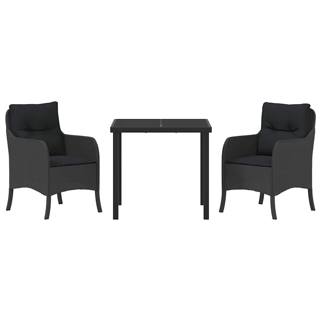 Set da Pranzo per Giardino con cuscino 3 pcs Nero Poly Rattan - homemem39