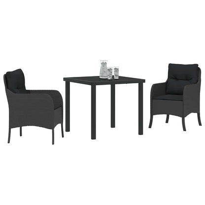 Set da Pranzo per Giardino con cuscino 3 pcs Nero Poly Rattan - homemem39