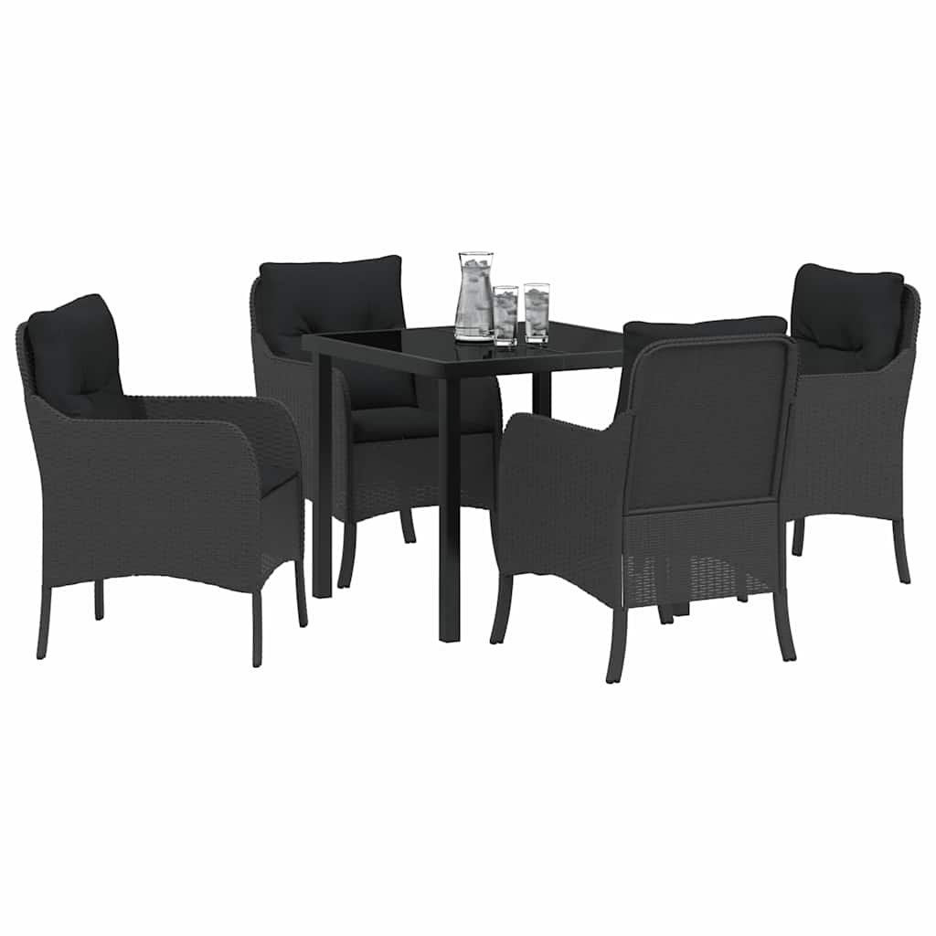 Set da Pranzo per Giardino con cuscino 5 pcs Nero Poly Rattan - homemem39