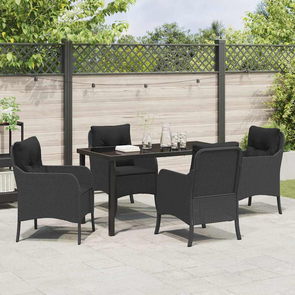 Set da Pranzo per Giardino con cuscino 5 pcs Nero Poly Rattan - homemem39