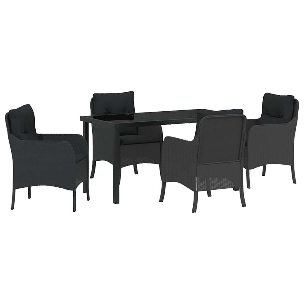 Set da Pranzo per Giardino con cuscino 5 pcs Nero Poly Rattan - homemem39