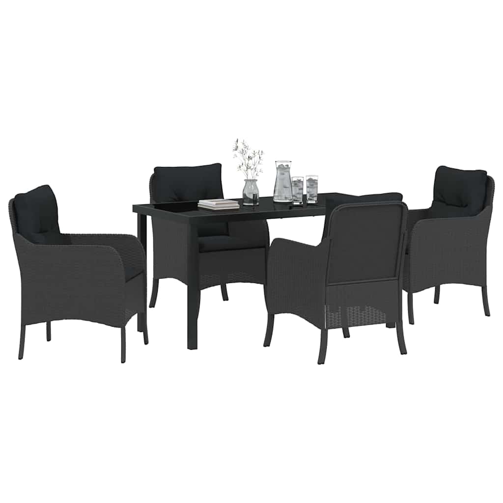 Set da Pranzo per Giardino con cuscino 5 pcs Nero Poly Rattan - homemem39