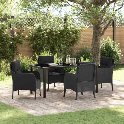 Set da Pranzo per Giardino con cuscino 5 pcs Nero Poly Rattan - homemem39