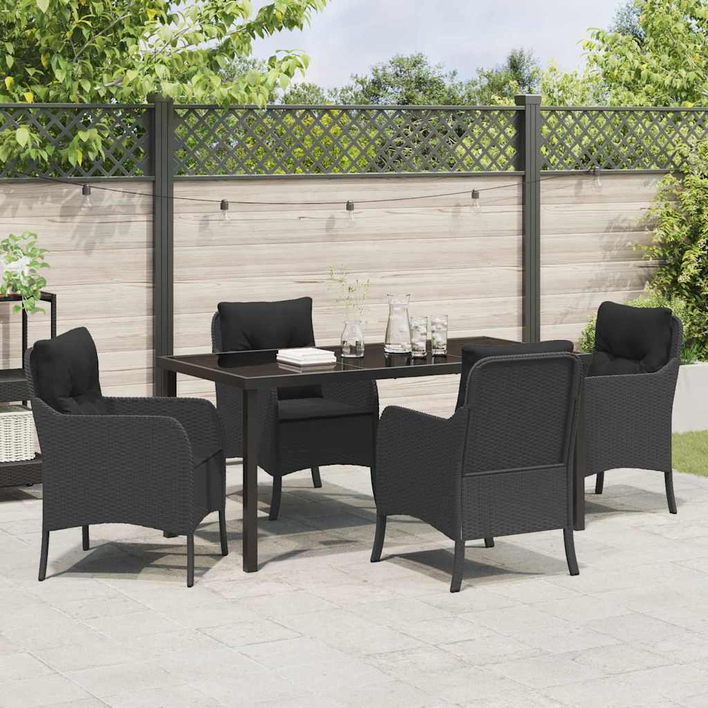 Set da Pranzo per Giardino con cuscino 5 pcs Nero Poly Rattan - homemem39
