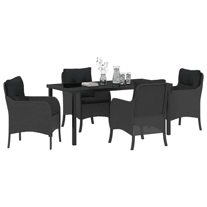 Set da Pranzo per Giardino con cuscino 5 pcs Nero Poly Rattan - homemem39