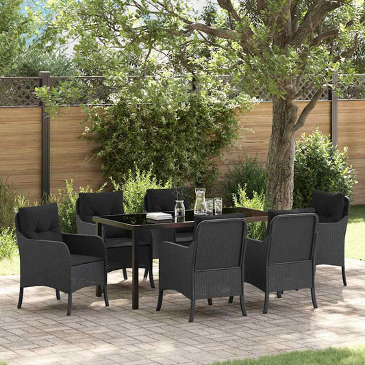 Set da Pranzo per Giardino con cuscino 7 pcs Nero Poly Rattan - homemem39