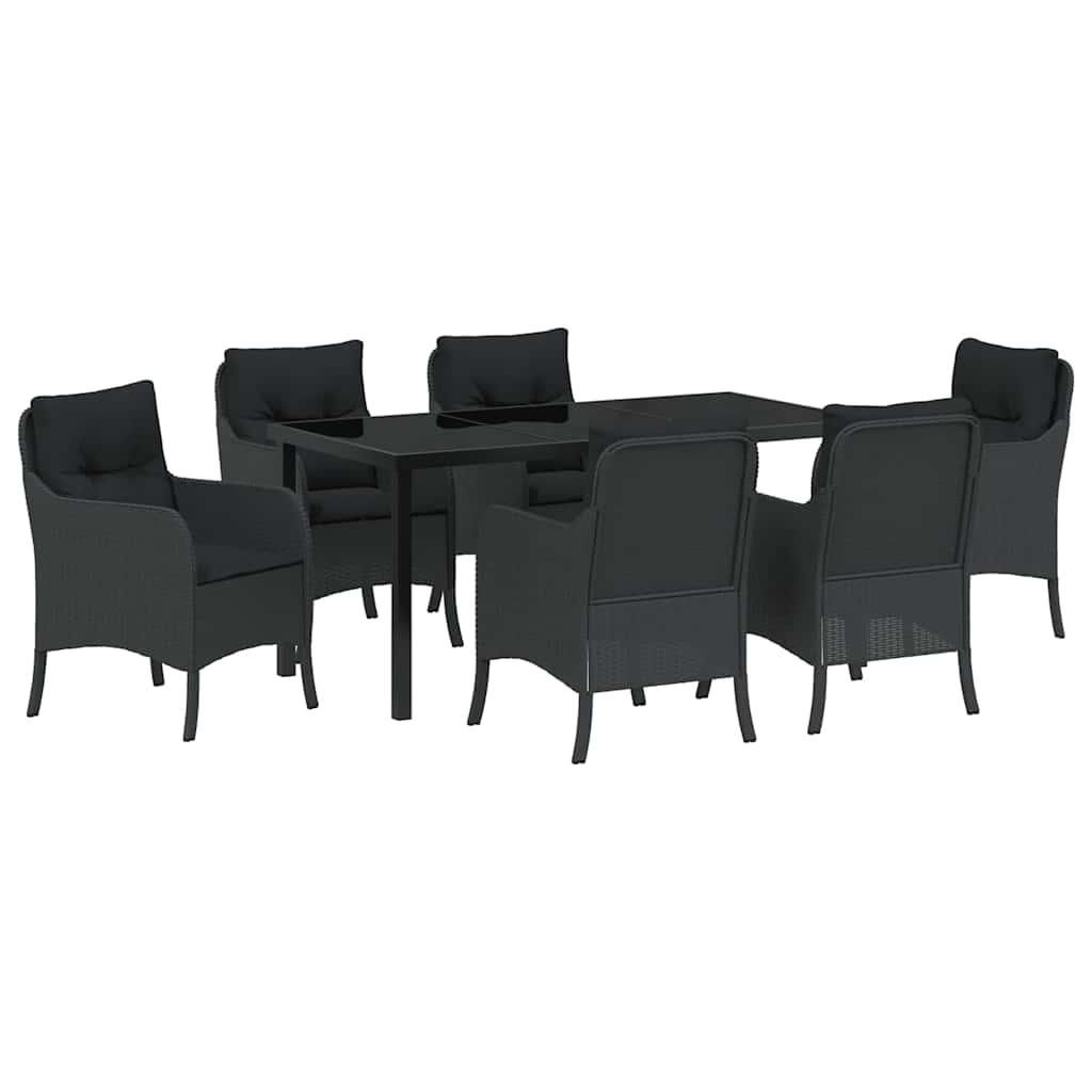Set da Pranzo per Giardino con cuscino 7 pcs Nero Poly Rattan - homemem39