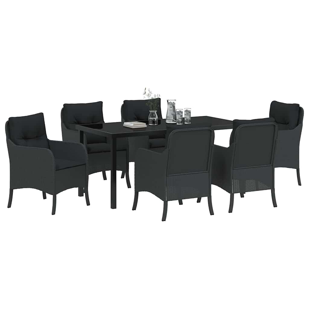 Set da Pranzo per Giardino con cuscino 7 pcs Nero Poly Rattan - homemem39