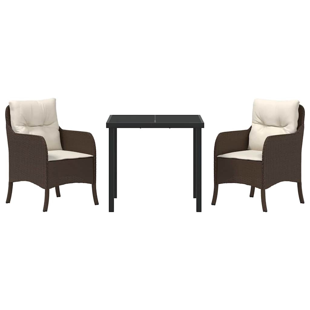 Set da Pranzo per Giardino 3 pcs Marrone Poly Rattan - homemem39