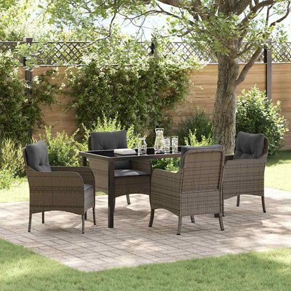Set da Pranzo per Giardino con cuscino 5 pcs Grigio Poly Rattan - homemem39