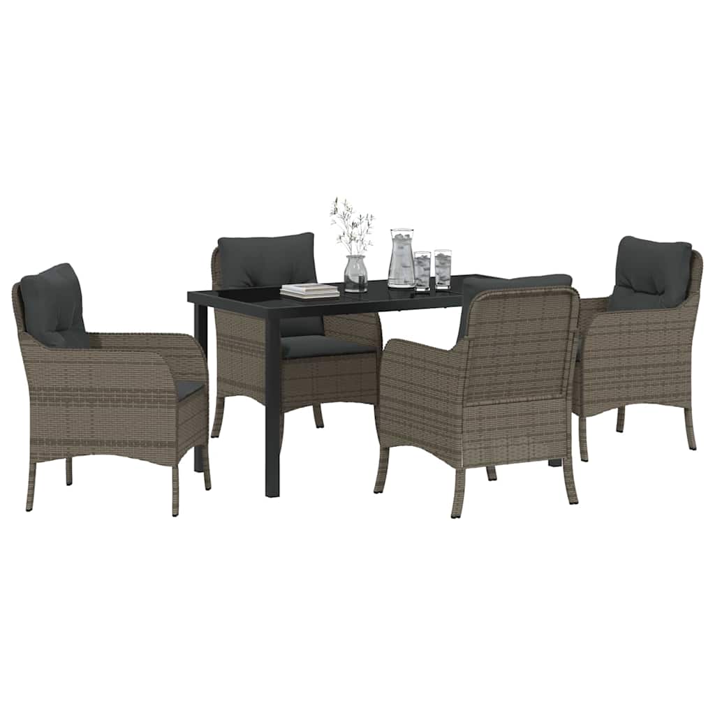 Set da Pranzo per Giardino con cuscino 5 pcs Grigio Poly Rattan - homemem39