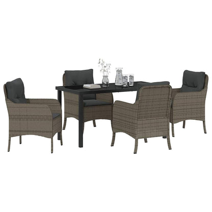 Set da Pranzo per Giardino con cuscino 5 pcs Grigio Poly Rattan - homemem39
