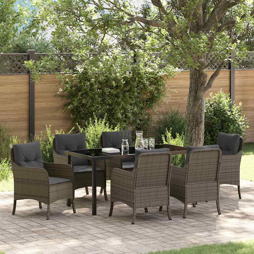 Set da Pranzo per Giardino con cuscino 7 pcs Grigio Poly Rattan - homemem39