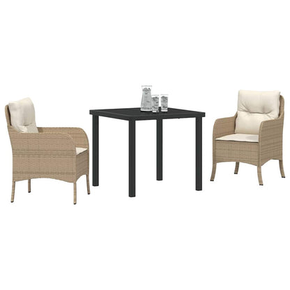 Set da Pranzo per Giardino con cuscino 3 pcs Beige Poly Rattan - homemem39
