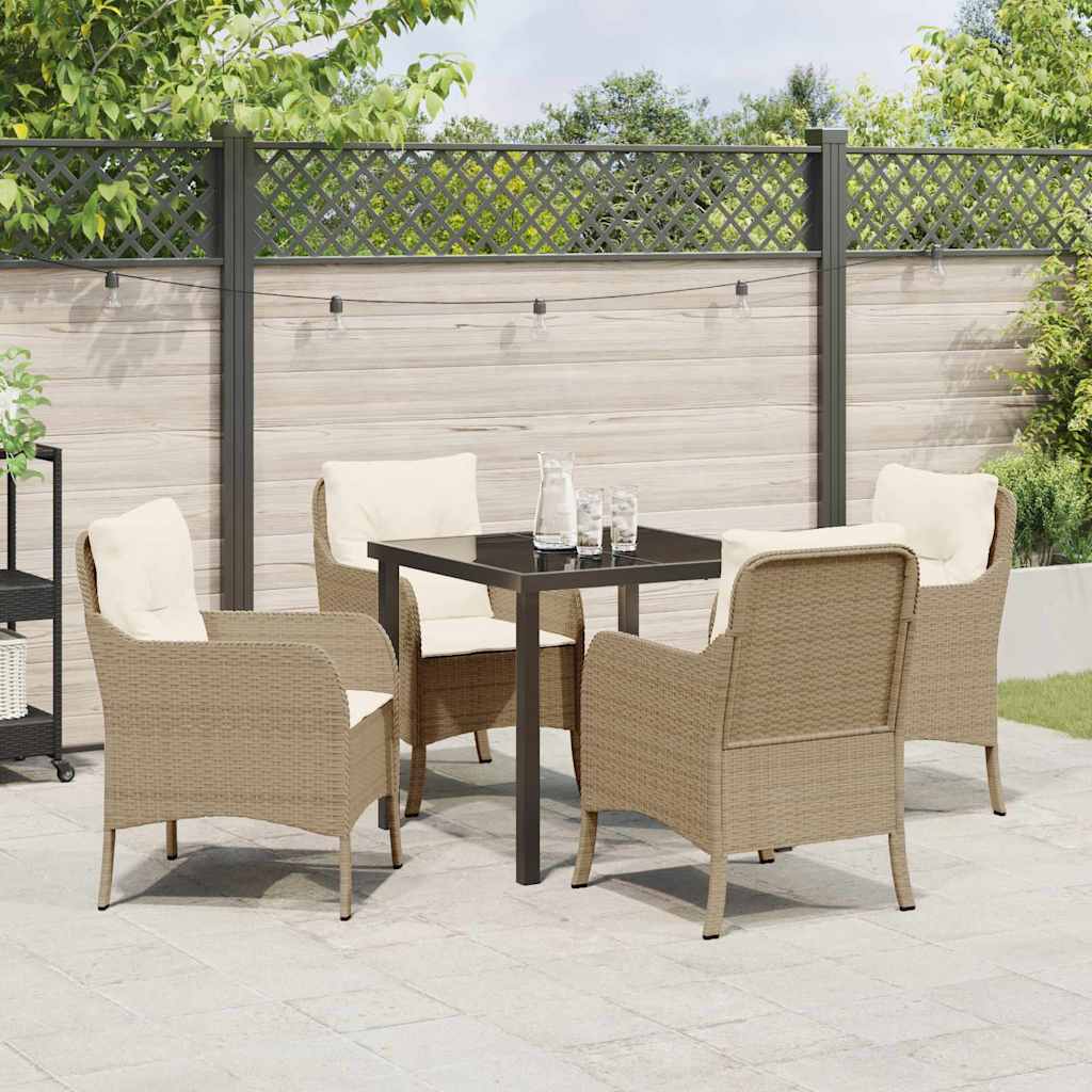 Set da Pranzo per Giardino con cuscino 5 pcs Beige Poly Rattan - homemem39