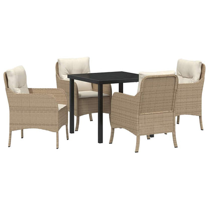 Set da Pranzo per Giardino con cuscino 5 pcs Beige Poly Rattan - homemem39