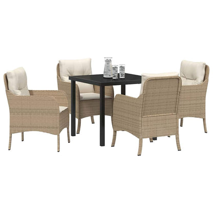 Set da Pranzo per Giardino con cuscino 5 pcs Beige Poly Rattan - homemem39