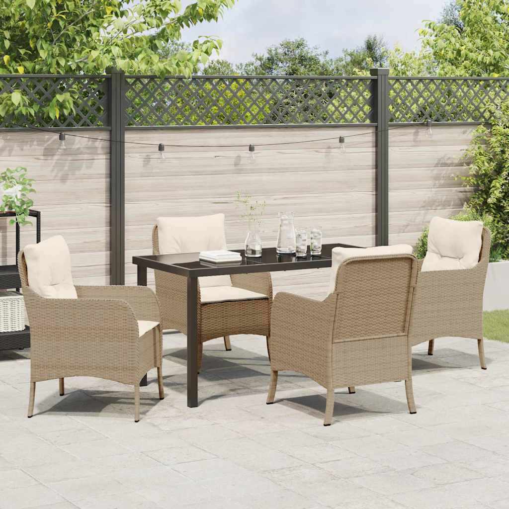 Set da Pranzo per Giardino con cuscino 5 pcs Beige Poly Rattan - homemem39