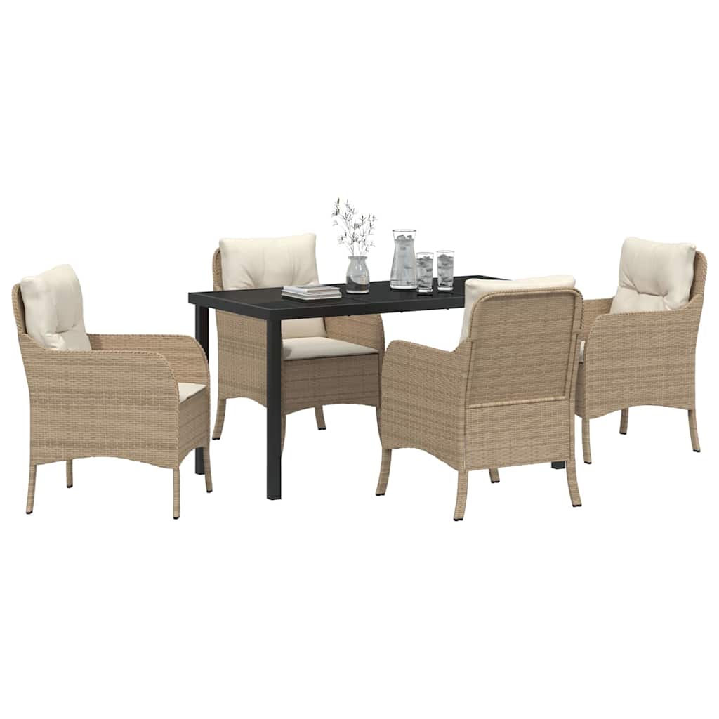 Set da Pranzo per Giardino con cuscino 5 pcs Beige Poly Rattan - homemem39