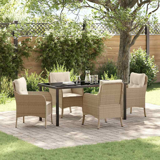 Set da Pranzo per Giardino con cuscino 5 pcs Beige Poly Rattan - homemem39