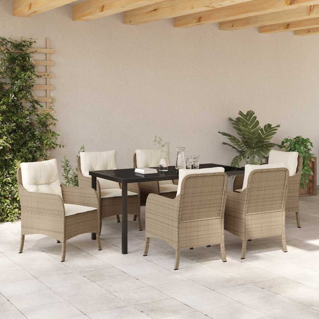 Set da Pranzo per Giardino con cuscino 7 pcs Beige Poly Rattan - homemem39
