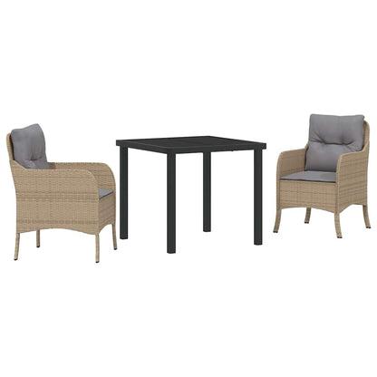 Set da Pranzo per Giardino con cuscino 3 pcs Beige Poly Rattan - homemem39