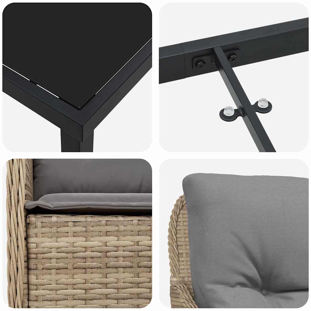 Set da Pranzo per Giardino con cuscino 5 pcs Beige Poly Rattan - homemem39