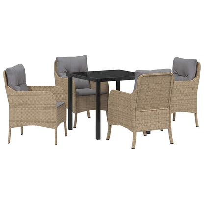 Set da Pranzo per Giardino con cuscino 5 pcs Beige Poly Rattan - homemem39