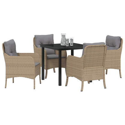 Set da Pranzo per Giardino con cuscino 5 pcs Beige Poly Rattan - homemem39
