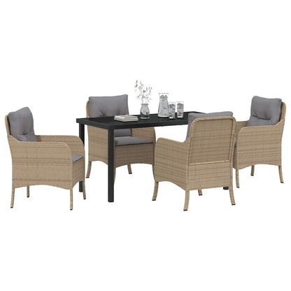 Set da Pranzo per Giardino con cuscino 5 pcs Beige Poly Rattan - homemem39
