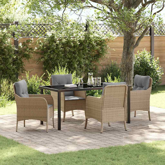 Set da Pranzo per Giardino con cuscino 5 pcs Beige Poly Rattan - homemem39