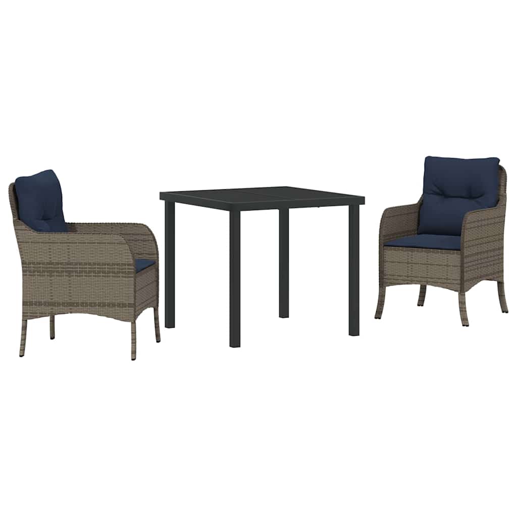 Set da Pranzo per Giardino con cuscino 3 pcs Grigio polyrattan | homemem39