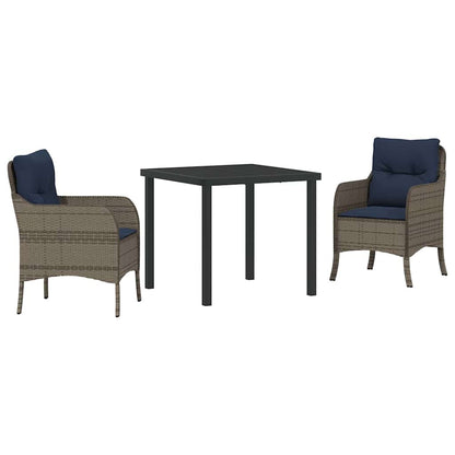 Set da Pranzo per Giardino con cuscino 3 pcs Grigio polyrattan | homemem39