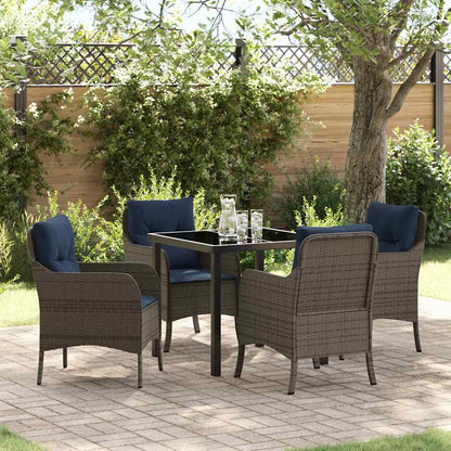 Set da Pranzo per Giardino con cuscino 5 pcs Grigio polyrattan | homemem39