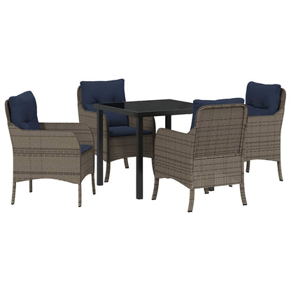 Set da Pranzo per Giardino con cuscino 5 pcs Grigio polyrattan | homemem39