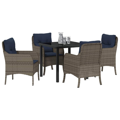 Set da Pranzo per Giardino con cuscino 5 pcs Grigio polyrattan | homemem39