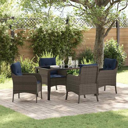 Set da Pranzo per Giardino con cuscino 5 pcs Grigio polyrattan | homemem39