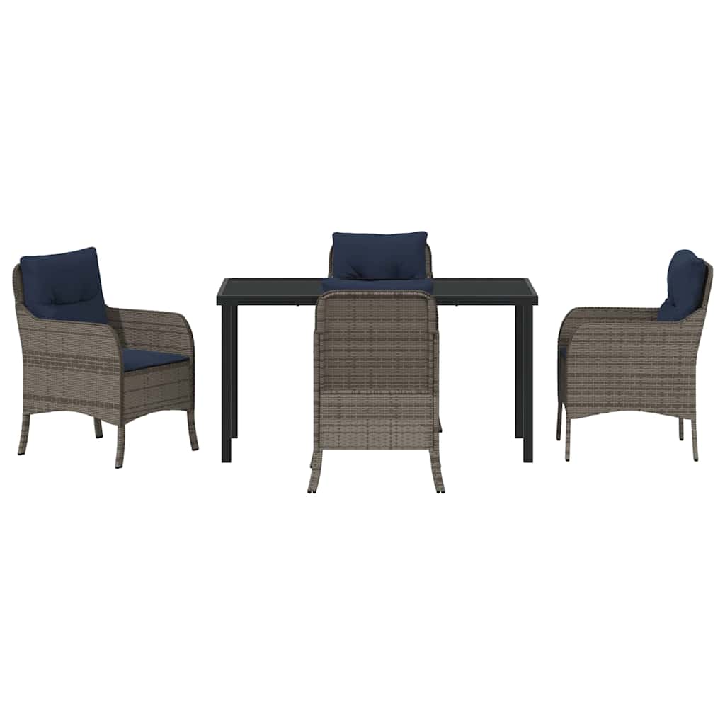 Set da Pranzo per Giardino con cuscino 5 pcs Grigio polyrattan | homemem39