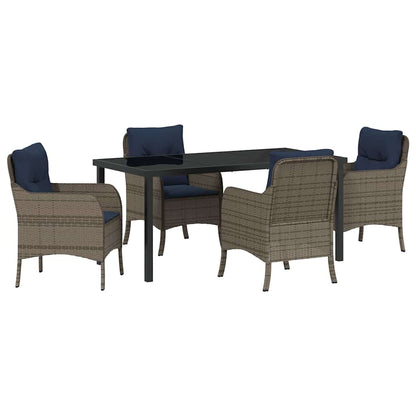 Set da Pranzo per Giardino con cuscino 5 pcs Grigio polyrattan | homemem39